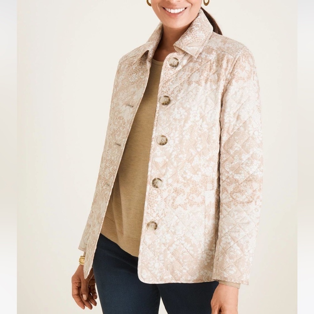 Nwt Chico’s Beige Lace Pattern Quilted Jacket